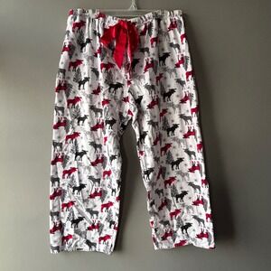 Vermont Country Store Moose Flannel‎ Pajama Pants Plus Size 1X Red White Grey
